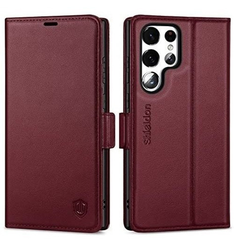 Funda Para Galaxy S22 Ultra Cuero Genuino Wine Red Bloq Rfid