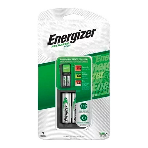 Cargador Batería Energizer Mini + 2 Pilas Aa Recargables 
