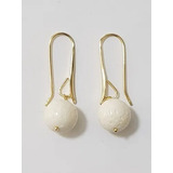 Aros Anzuelo Coral Blanco12mm Gancho Plata925 Sellada Oro18k