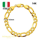 Pulsera Figaro Tejido 3x1 Oro 14k Kilates 21cm 9.5mm Italy Color Dorado Diámetro 7 Cm Largo 21 Cm