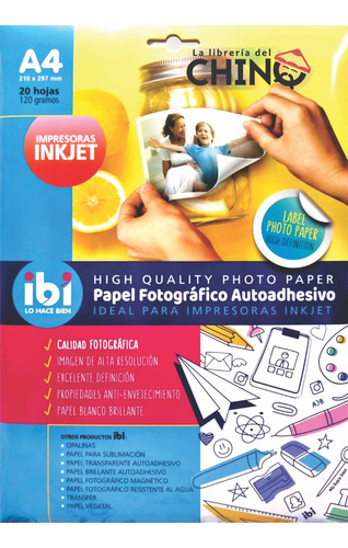 Papel Fotografico Ibi Autoadhesivo A4 20 Hojas 120g Stickers