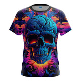 Camiseta Camisa Caveira Colorida Universo Esqueletos Rock1