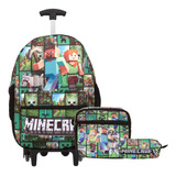 Mochila Infantil Masculina Minecraft Rodas Lancheira Térmica