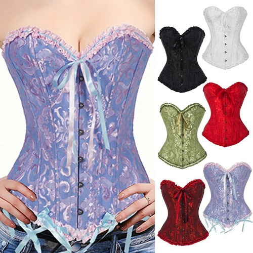 Top Bustier Gótico Overbust Mujer Satén Deshuesado Corsé