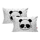 Kit 2 Fronha Capa Travesseiro 70x50 Panda Animal Urso Ani02