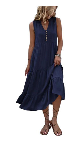 Vestido Viscosa Azul Bohemio Talla Large Pel