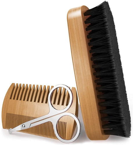 Set Para Barba Y Bigote Cepillo Jabali Tijeras Peine + Envio