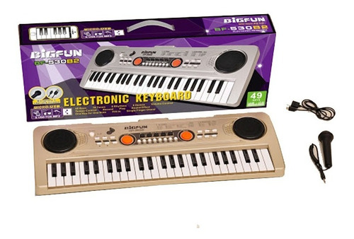 Teclado Organeta Piano Electrónico 49 Teclas Micrófono Usb Color Beige