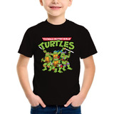 Remera Negra Niño Algodón Personalizada Tortugas Ninja