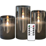 Velas Led Sin Llama De Cristal Gris Que Funcionan Con P...