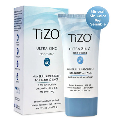 TiZO | Ultra Zinc | Protector Solar Mineral Facial y Corporal | Sin Color | Sunscreen Resistente al Agua | SPF 40 | Bloqueador con Óxido de Zinc | Skin Care | Hombre y Mujer | 100g | Meses sin interés