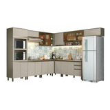 Cozinha Modulada De Canto Completa Connect Duna/cristal Henn Cor Palha