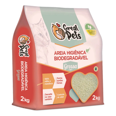 Areia Biodegradavel Milho\u002Fmandioca Great Pets Grossa 2kg | Frete grátis