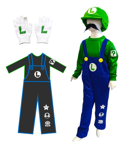 Disfraz Cosplay Mario Luigi Bros Escudos Brillan En La Obscuridad Niños