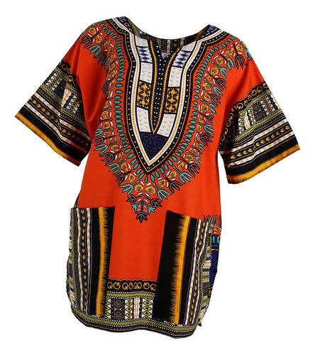 Unisex Africano Prints Vestido Algodão Dashiki Camisa Étni .