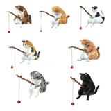 Figura De Pesca De Gatos, 7 Piezas, Escultura De Gatos Senta