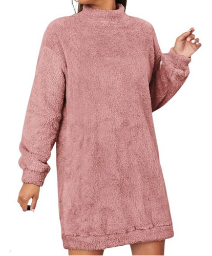 Vestido Sudadera Cuello Alto Para Mujer Rosa