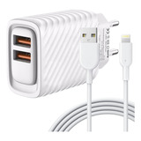 Fonte Carregador Rápido 2 Usb 3.1a Inova + Cabo Para iPhone Cor Branco