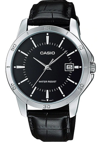 Reloj Casio Mtpv004 Hombre Correa Negra, Plata  Full