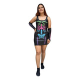 Disfraz Vestido Vestido Esqueleto Calavera Multicolor Halloween Para Mujer 