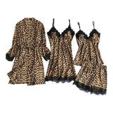 Conjunto Albornoz Sexy Estampado Leopardo Vestido Por Mayor