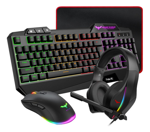 Combo Gamer Rgb Teclado Alfombrilla Audífono Mouse Alambrico