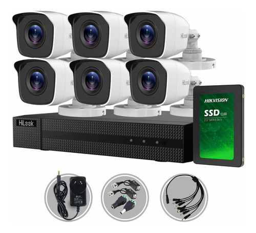 Kit Seguridad Hikvision Dvr 8ch + 6 Camaras 2mp +disco Color Blanco