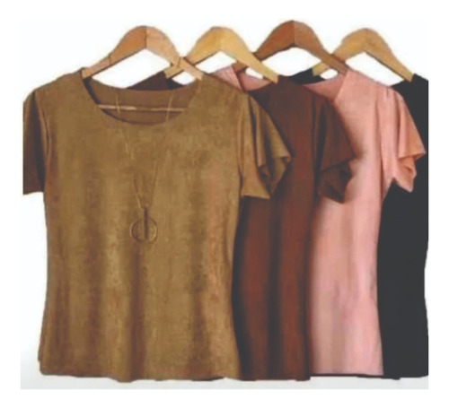 Kit 5 Blusinhas T-shirt Suede Moda Lançamento Outono-inverno