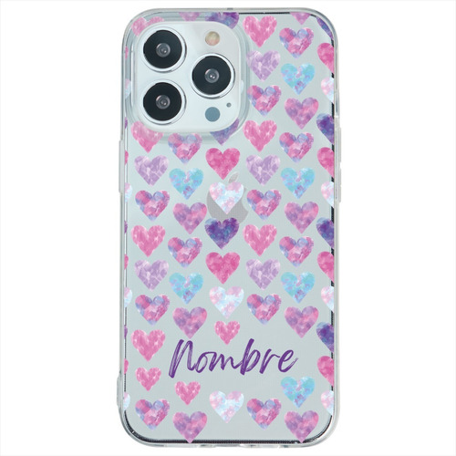 Funda Para iPhone Uso Rudo Corazones Personalizada Tu Nombre