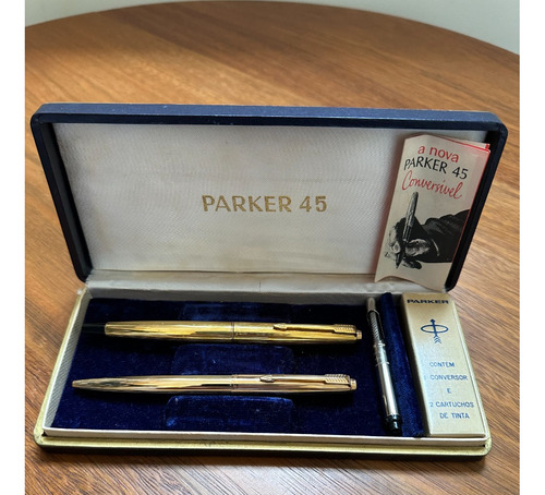 Conjunto De Canetas Parker 45 Banhada Ouro