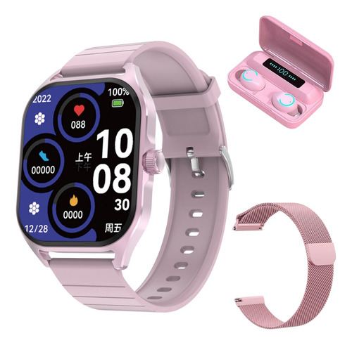 Reloj Smartwatch Mujer Rosa Dt99 Amoled Auriculares Combo