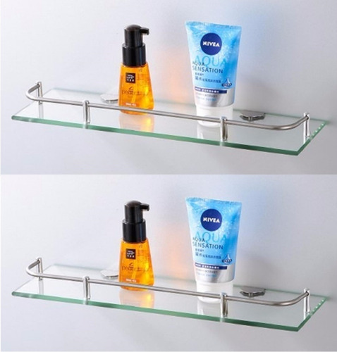 2 Estantes Repisa Vidrio Con Baranda Rectangular Baño Espejo