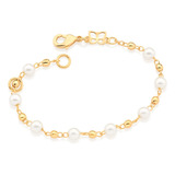 Pulseira Bolas E Pérolas Folheada Ouro Rommanel 14 Cm