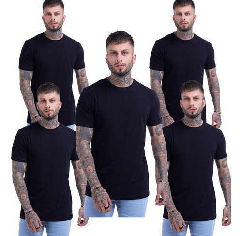 Kit 5 Camisetas Masculina Básica Algodão Malha Peruana