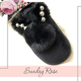Pantuflas Pana Negra Simil Piel Conejo Perlas Sunday Rose
