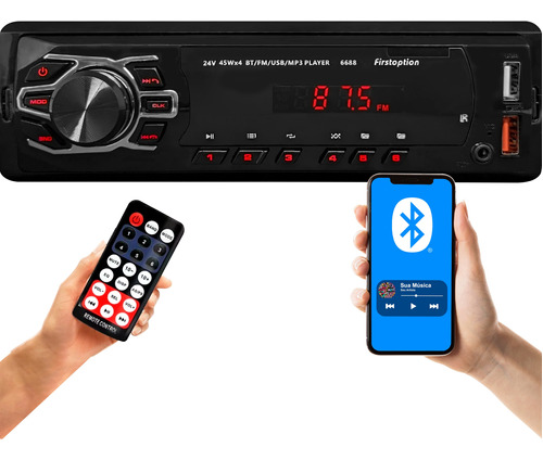 Rádio Mp3 Player Automotivo 24v Caminhão Bluetooth Usb Aux