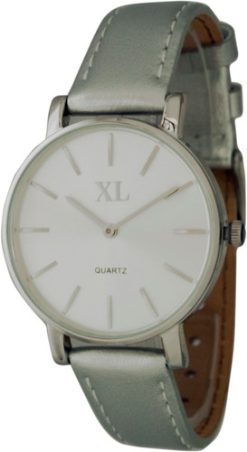 Reloj Xl Extra Large Moda Cuero Dama Xl728 Plateado