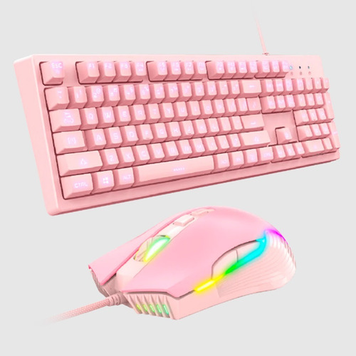 Kit Teclado Y Mouse Color Rosa Gamer Alámbrico Onikuma Rgb