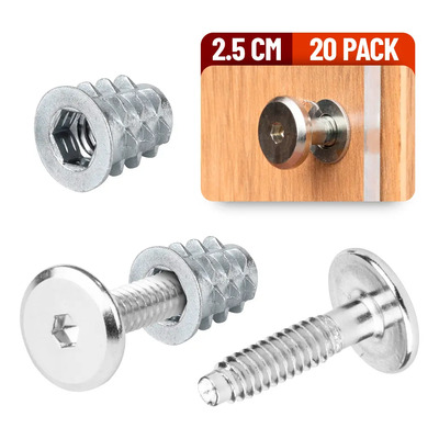 Tornillo Union Muebles Con Inserto De Madera 2.5 Cm 20 Pack