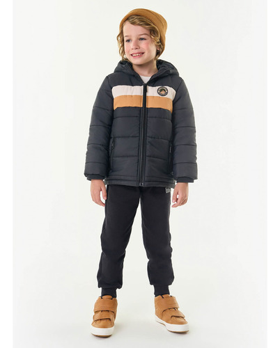  Jaqueta Puffer Casaco Infantil Preto Trick Nick