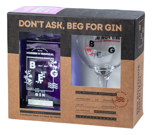 Beg Gin Modern & Tropical 750ml E Taça De Vidro Beg - Kit