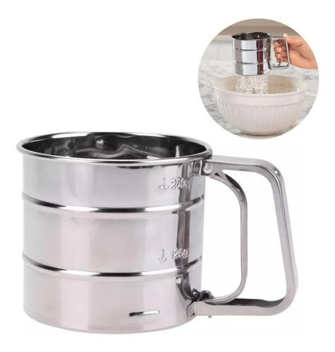 Polvilhador Caneca Peneira Inox P/ Farinha Tapioca C/gatilho