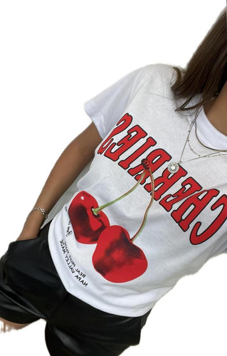 Tshirt Branca, Preta Cherries ,e Mon Cherrie Branca E Preta