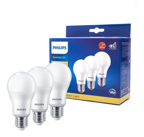 Pack 3 Ampolletas Led Philips Essential 4w E27 Luz Calida