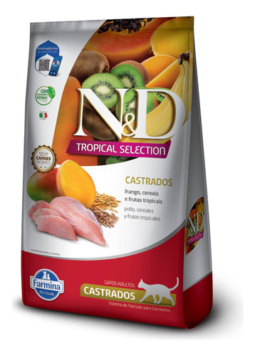 Ração N & D Tropical Gato Castrado Frango Frutas Cereais 1.5kg