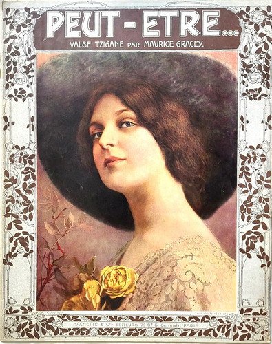 Antigua Partitura Art Nouveau Con Rostro De Mujer.