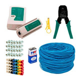 Kit 50m Cabo Rede Azul Teste Alicate 50 Rj45 Passagem 50 Cap