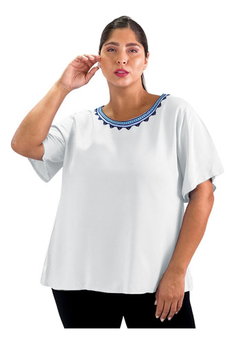 Blusa De Fibrana Remera Manga Corta Mujer Talles Grandes