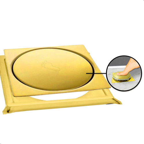 Ralo Click De Aço Inox Dourado Gold 10cmx10cm Com Suporte