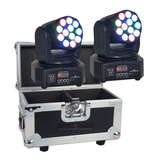 Set De 2 Cabeza Movil 12 Led 5w Wash Rgb Robotica Dmx Case